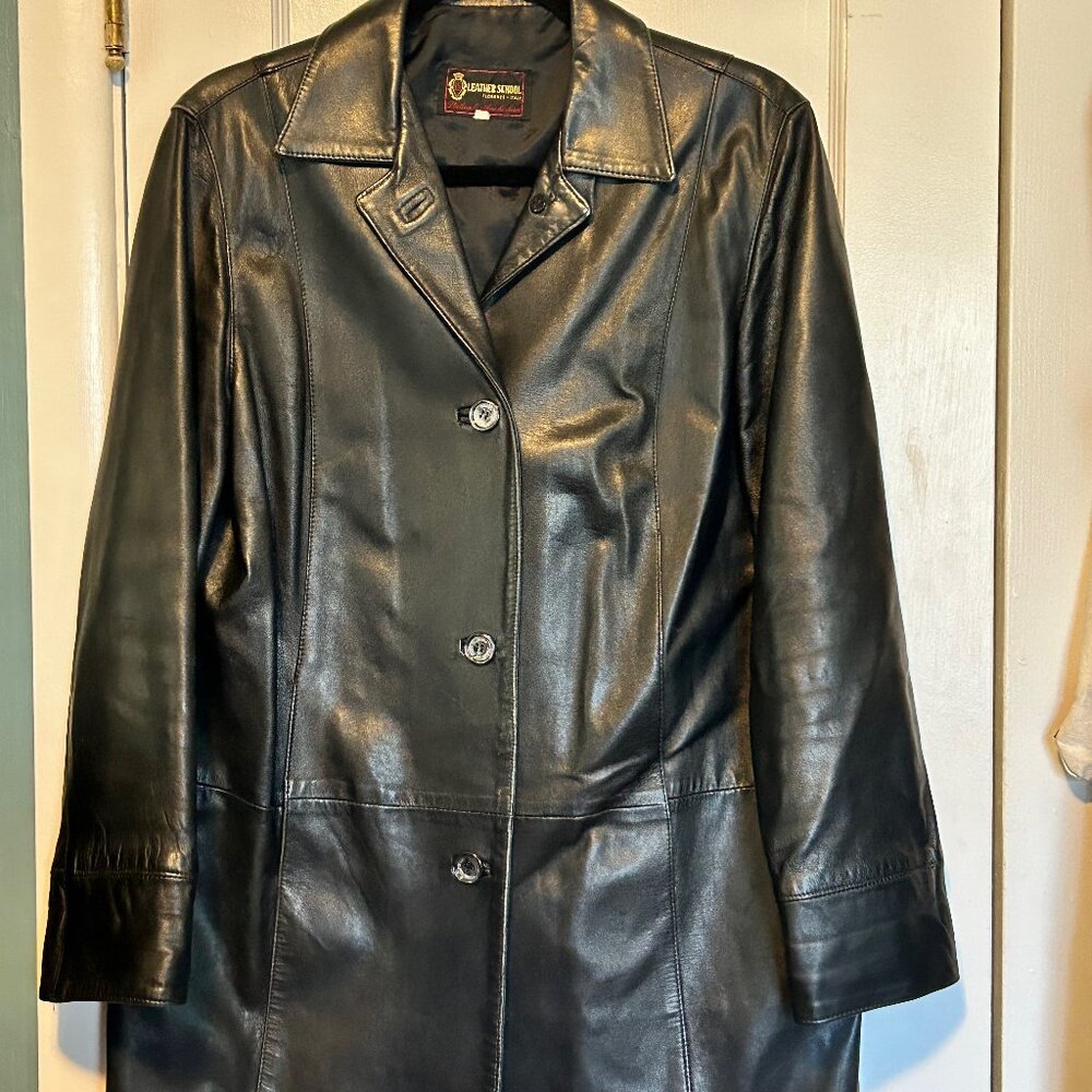 Vintage Womens Mid-Length Black Italian Leather Jacket 44/XL